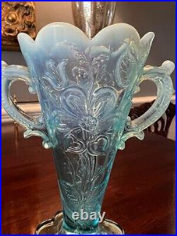 EXTREMELY RARE Mary Ann Vase by Dugan in Blue Opal 2 Handles 8 Scallops