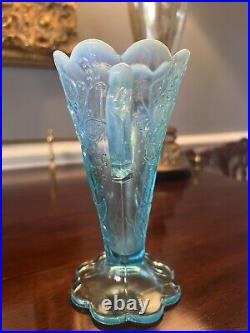 EXTREMELY RARE Mary Ann Vase by Dugan in Blue Opal 2 Handles 8 Scallops