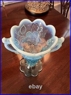 EXTREMELY RARE Mary Ann Vase by Dugan in Blue Opal 2 Handles 8 Scallops