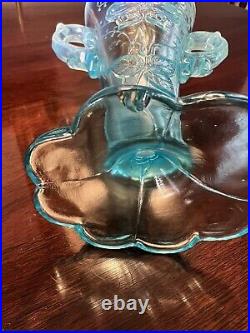 EXTREMELY RARE Mary Ann Vase by Dugan in Blue Opal 2 Handles 8 Scallops