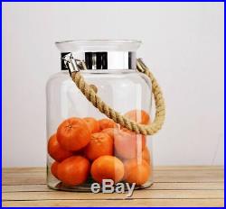 Eco Glass Jar & Rope Handle Container Candle Holder Terrariums Choice of Sizes