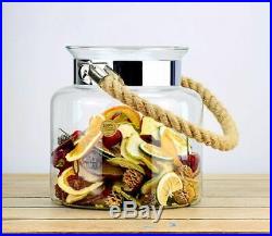 Eco Glass Jar & Rope Handle Container Candle Holder Terrariums Choice of Sizes