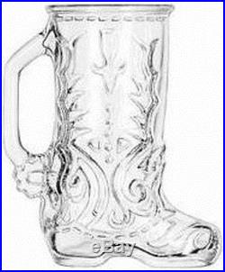 Embossed Glass 17oz Drinking Mug American Cowboy Cowgirl BOOT Jar with Handle