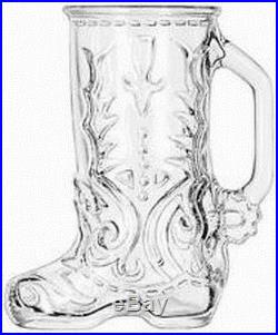 Embossed Glass 17oz Drinking Mug American Cowboy Cowgirl BOOT Jar with Handle