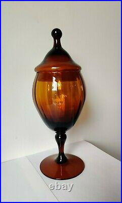 Empoli Amber Art Glass Candy Dish Apothecary Jar Optical Circus Tent 13 Fab MCM