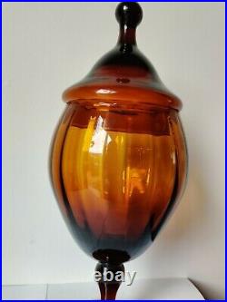 Empoli Amber Art Glass Candy Dish Apothecary Jar Optical Circus Tent 13 Fab MCM