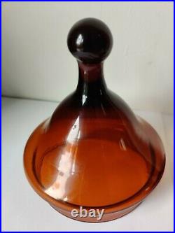 Empoli Amber Art Glass Candy Dish Apothecary Jar Optical Circus Tent 13 Fab MCM