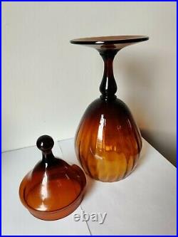 Empoli Amber Art Glass Candy Dish Apothecary Jar Optical Circus Tent 13 Fab MCM