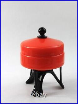 Empoli Apothecary Candy Jar Compote Red Orange Cased Glass Black Tripod MCM Rare