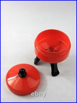 Empoli Apothecary Candy Jar Compote Red Orange Cased Glass Black Tripod MCM Rare