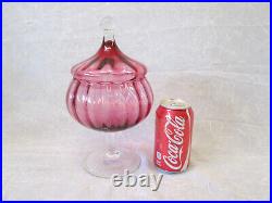 Empoli Italian Glass 10.75 TALL PINK Apothecary Covered Candy Jar Circus Tent