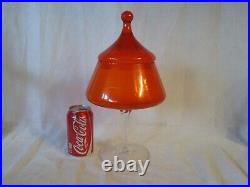 Empoli Italian Glass 14 TALL ORANGE Apothecary Covered Candy Jar Circus Tent