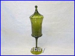 Empoli Italian Glass 17 OLIVE Green Apothecary Candy Jar Circus Tent Lid Optic
