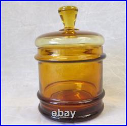 Empoli Italian Glass AMBER Apothecary Candy Dish Canister Jar Lidded 7.75 tall