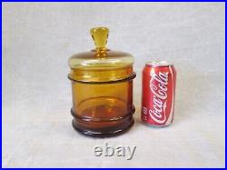 Empoli Italian Glass AMBER Apothecary Candy Dish Canister Jar Lidded 7.75 tall