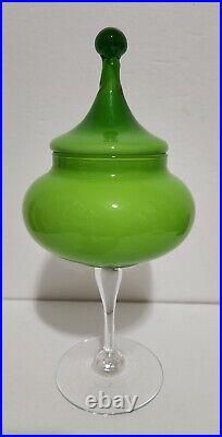 Empoli Italian Glass GREEM CASED Apothecary Covered Candy Jar Circus Tent 12