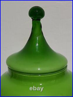 Empoli Italian Glass GREEM CASED Apothecary Covered Candy Jar Circus Tent 12