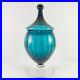 Empoli Italy MCM Optic Panel Teal Blue Glass Circus Tent Lid Candy Jar Compote