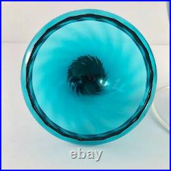 Empoli Italy MCM Optic Panel Teal Blue Glass Circus Tent Lid Candy Jar Compote