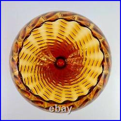 Empoli Italy Mid Century Honey Amber Glass Circus Tent Lid Candy Dish 11 3/4