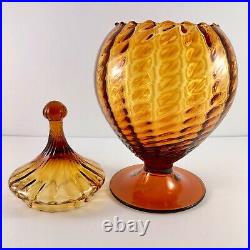 Empoli Italy Mid Century Honey Amber Glass Circus Tent Lid Candy Dish 11 3/4