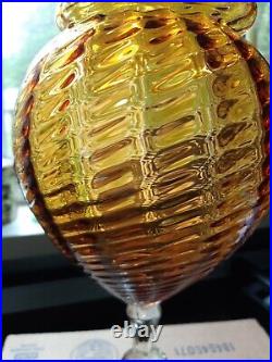 Empoli MCM Optic Amber Glass Pedestal Apothecary Candy Jar Circus Tent Lid 16