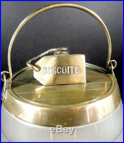 English 19C Antique W Whiteley Glass Advertising Biscuits Barrel Jar Bail Handle