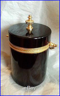 Estate Cenedese Murano Large 8 Black Glass Dore Finial Handle Biscuit Candy Jar