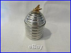 Estate Vintage Pewter Beehive Honey Pot Jar withGlass Liner Gold Tone Bee Handle