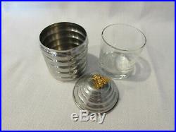 Estate Vintage Pewter Beehive Honey Pot Jar withGlass Liner Gold Tone Bee Handle