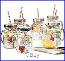 Estilo Mason Jar Mugs with Handle and Straws Old Fashioned Drinking Glass Set 6