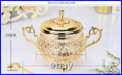 European Style Sugar Bowl Gold Finish Metal Glass Tea Coffee Jar Tableware Decor