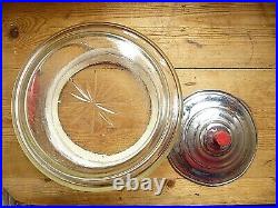 Extremely Rare Art Deco Italian Glass Biscuit Jar with Red Wooden Handle