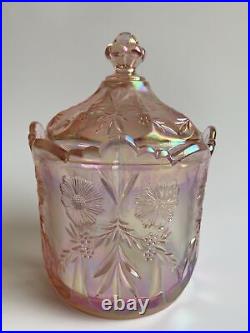 FENTON Art Glass Pink Iridescent Covered Candy/Cookie Jar LOGORAREMINT