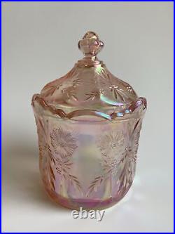 FENTON Art Glass Pink Iridescent Covered Candy/Cookie Jar LOGORAREMINT