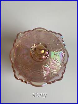 FENTON Art Glass Pink Iridescent Covered Candy/Cookie Jar LOGORAREMINT