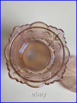 FENTON Art Glass Pink Iridescent Covered Candy/Cookie Jar LOGORAREMINT