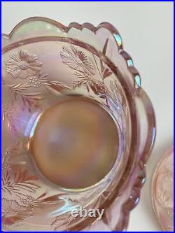 FENTON Art Glass Pink Iridescent Covered Candy/Cookie Jar LOGORAREMINT