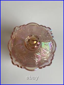 FENTON Art Glass Pink Iridescent Covered Cookie Jar Dish LOGORAREMINT
