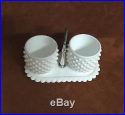FENTON Hobnail White Milk Glass Jam/Jelly Jars withTray & Handle FREE SHIPPING
