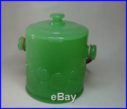 FENTON Large Jade Green Cookie Jar & Lid Reed Handle