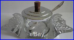 Farber Brothers Mayonnaisse Etched Glass Jar Pierced Chrome Tray Bakelite Handle