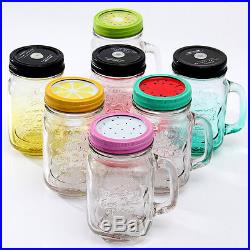 Fashional Vintage Glass Drinking Jar Handle Lid 500ML Retro Party Gift Decor Cup