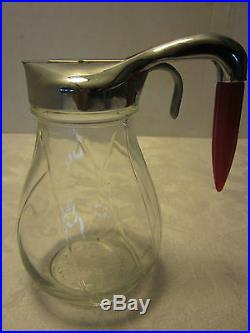 Federal SYRUP DISPENSER GLASS JAR Red BAKELITE BULLET NOSE HANDLE ATOMIC 5 ½ H