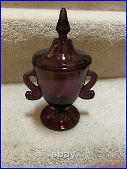 Fenton Art Glass Dolphin Line #1532 Handled Amethyst Purple Vintage Candy Jar