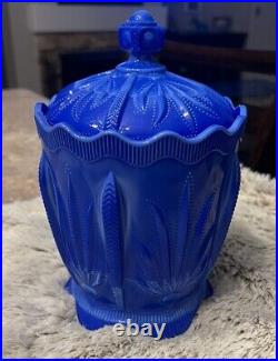 Fenton Cactus Pattern 100th Anniv Periwinkle Blue Glass FFOGKC Bisquit Jar 2005