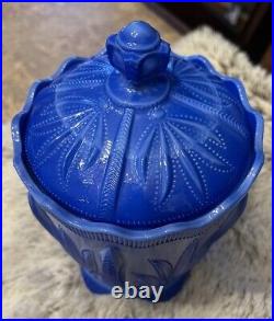 Fenton Cactus Pattern 100th Anniv Periwinkle Blue Glass FFOGKC Bisquit Jar 2005