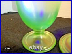 Fenton Candy Jar and Lid Florentine Green Iridescent Stretch Glass 9 Tall