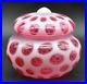 Fenton Cranberry Coin Dot Opalescent Covered Powder Jar/Candy Dish 1947-51