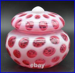 Fenton Cranberry Coin Dot Opalescent Covered Powder Jar/Candy Dish 1947-51